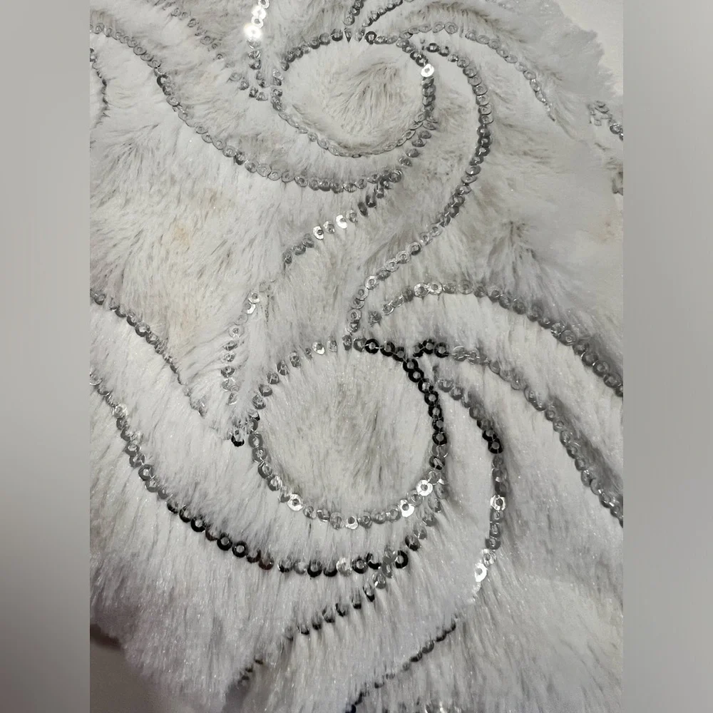 Jeffrey&James Holiday Decor Fluffy White With Silver Sequins Christmas Stocking